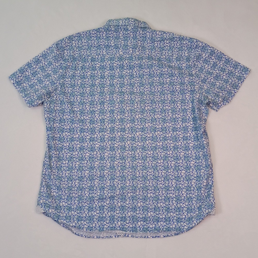 ConStruct Mens Blue White Floral Print Short Sleeve Stretch Button Down Shirt L - Picture 3 of 12